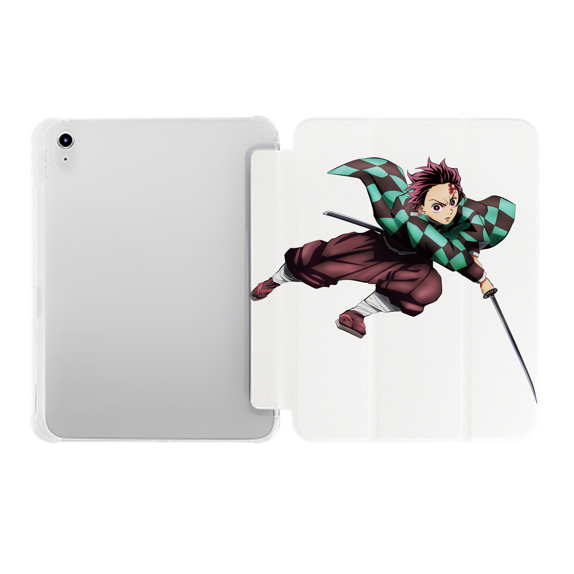 （画像用） 鬼滅の刃 竈門 炭治郎／かまど たんじろう Kamado Tanjirou IPad ケース ペン収納付き 三つ折りスタンド PUレザー×シリコン 対応機種9.5/10.5/10.9インチ